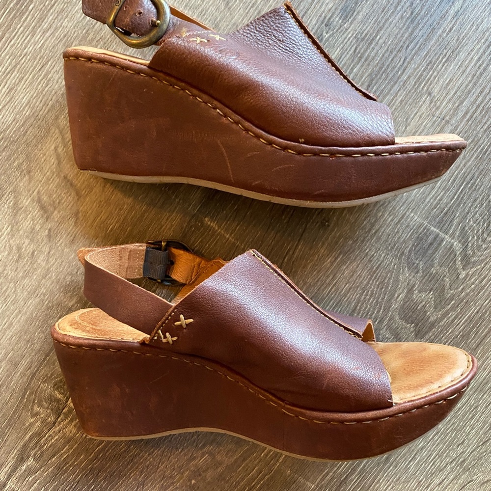 Born Leather Wedges - Open toe with strap back